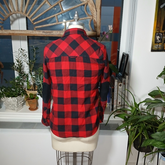 ROOTS Park Woman's Plaid Shirt Red & Black Flannel Button Down  XS - Picture 6 of 12